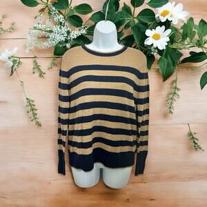 A New Day Crewneck Sweater Sz M Brown Navy Striped Pullover Top Cotton Blend